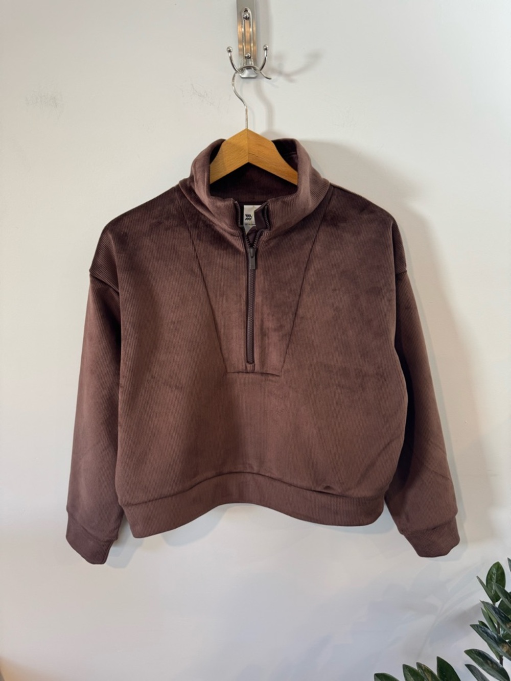 Women's Scuba Velour Ribbed 1/2 Zip Sweatshirt - All In Motion, Brown, Sz S, NWT
